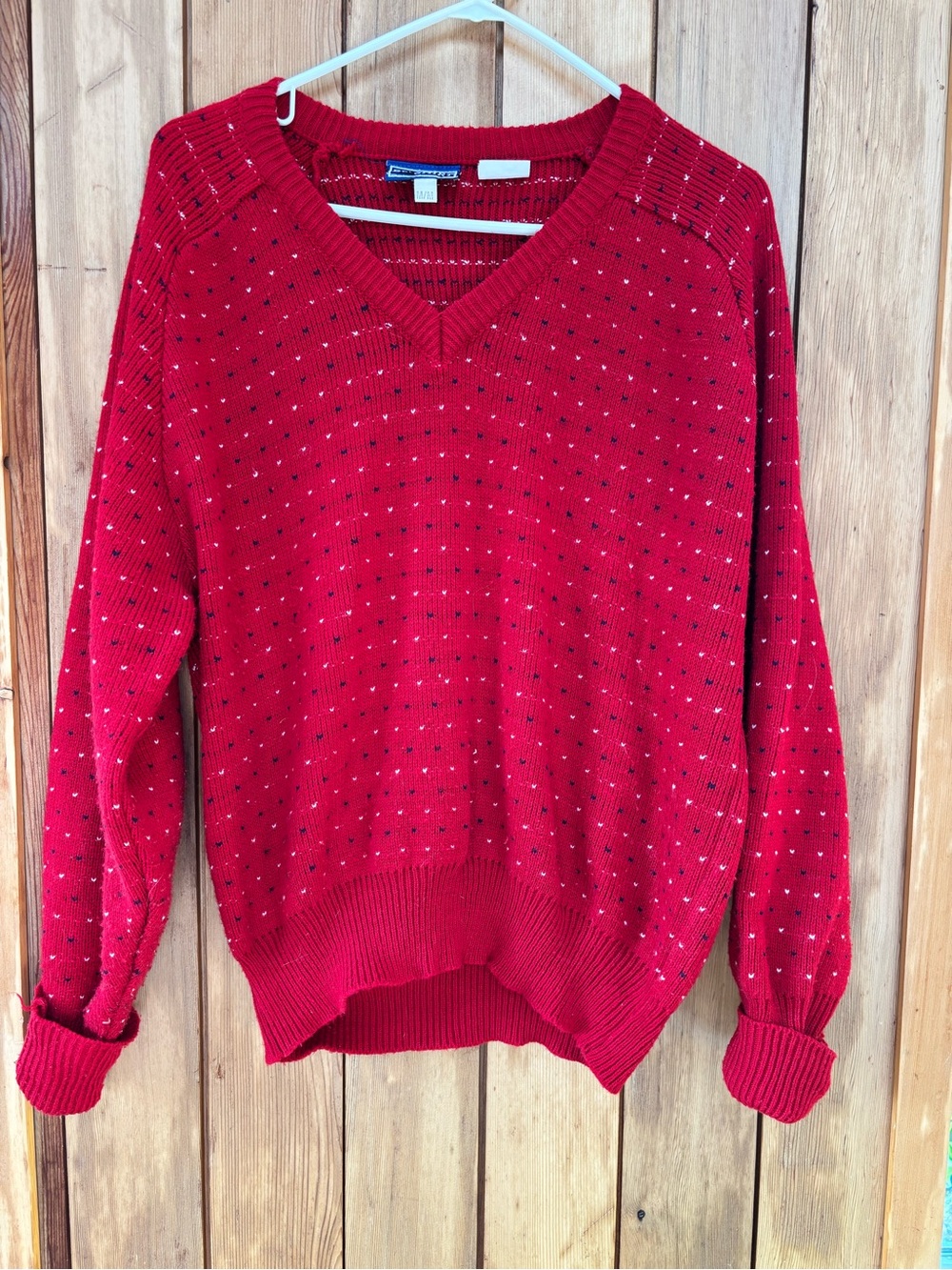 Vintage 80s/90s Bell Shirt Knit Sweater Men's Medium Red V-Neck Made in Canada